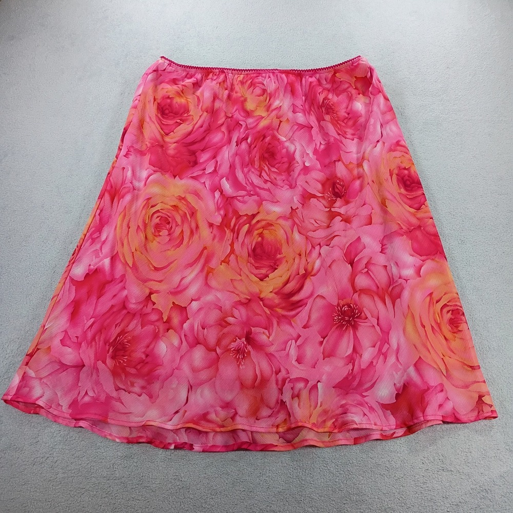 Dressbarn Woman Skirt Pink Floral Rose Print 14/16 Elastic Waist Midi